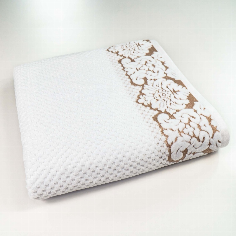 Рушник банний махровий 70x140см Damask Преміум якості Жакардовий з велюром 550г/м2 GM Textile (Білий)